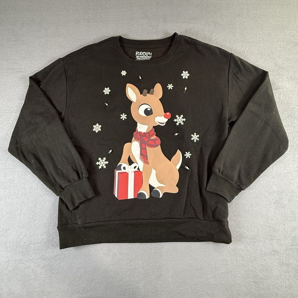 Women's Rudolph‎ the Red-Nosed Reindeer Fleece Light Up Crew Neck Sweatshirt Med